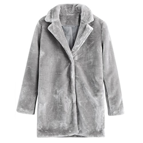 DMZing Women's Autumn Winter Warm Solid Long Sleeve Casual Faux Fur Velvet Outwear Jacket Overcoat (Medium, Gray)