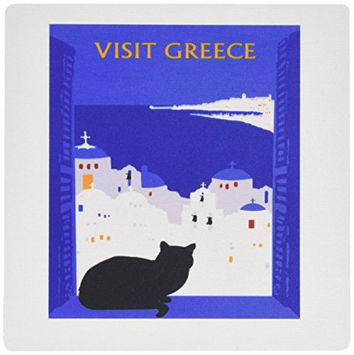 3dRose 8 X 8 X 0.25 Greece Vintage Travel Poster With Cat Mouse Pad (mp_109601_…