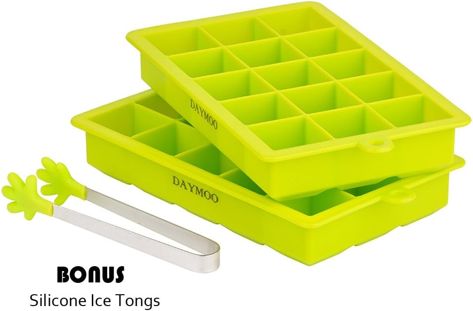 DAYMOO 2 Pack Silicone Ice Cube Trays,Premium Food Grade Flexible Ice Cube Tray Set with 30 Ice Cubes Molds Perfect for Whiskey Cocktail Soft Drinks - BPA Free, Bouns Ice Tongs