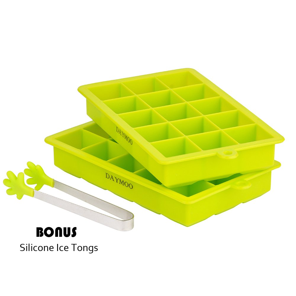 DAYMOO 2 Pack Silicone Ice Cube Trays,Premium Food Grade Flexible Ice Cube Tray Set with 30 Ice Cubes Molds Perfect for Whiskey Cocktail Soft Drinks - BPA Free, Bouns Ice Tongs
