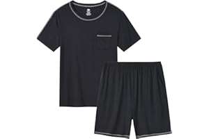 MoFiz Men's Sleep Sets,Modal Pajamas Set Ultra Soft Sleepwear Short Sleeve Top & Bottom PJS Lounge Set 2 pieces