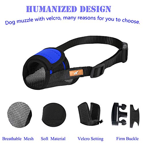 Soft Dog Muzzle Cover with Dogs Hook & Loop for Small,Medium and Large Dogs, Anti Biting and Chewing, Adjustable, Breathable(M,Blue)