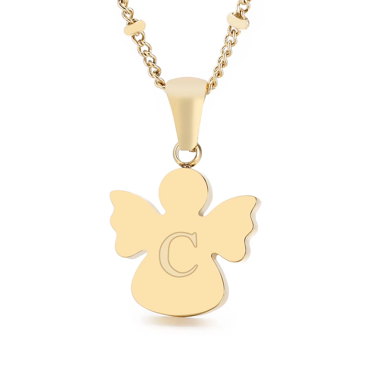 Qings Initial C pendant necklace, 26 letters golden angel chain, chain length 50 cm