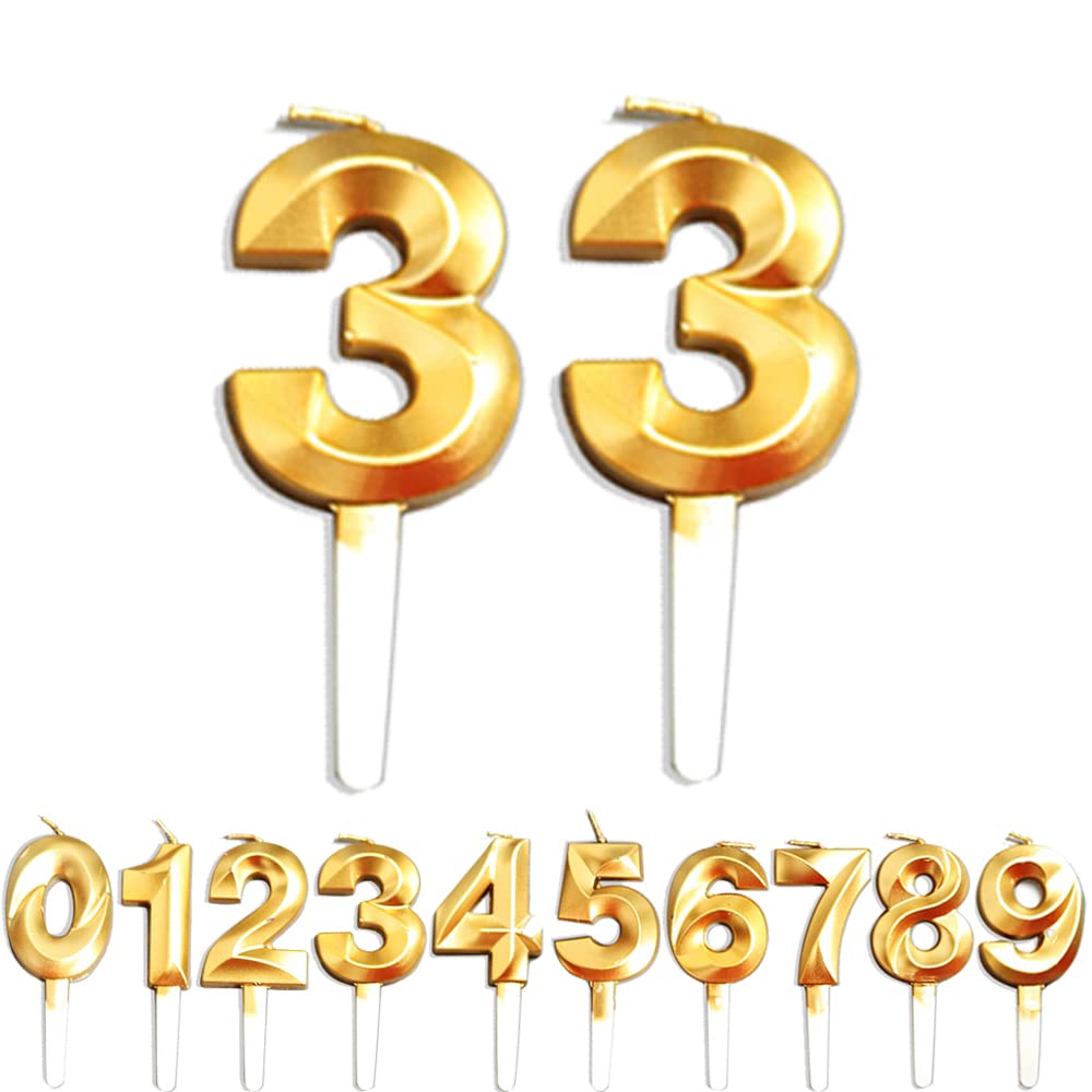 WLHGH Birthday Candles, Gold Number 3&3, Classic Cake Decoration for Birthday Party, Wedding, Party Supplies