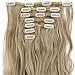 Lelinta 7Pcs Full Head 16 Clips in on Double Weft Hair Extensions, Ash Blonde Mix Bleach Blonde Curly, 24inch 160g