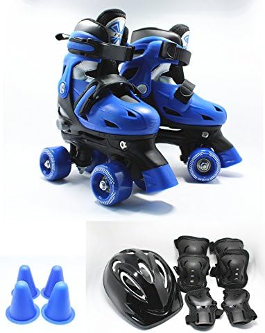 Xtreme Free Fun Roll Adjustable Roller Skates with Knee Elbow and Helmet (blue, medium)