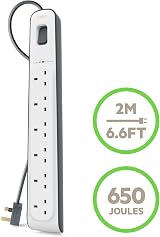 Belkin 6 Outlet Surge Protection Strip 2m Power Cord White 650 J view 4