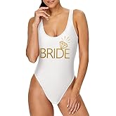 MUZHI Bride Retro One Piece Swimsuit Wifey Squad Swimwear Removable Pad Bathing Suit for Bridal Party Gift
