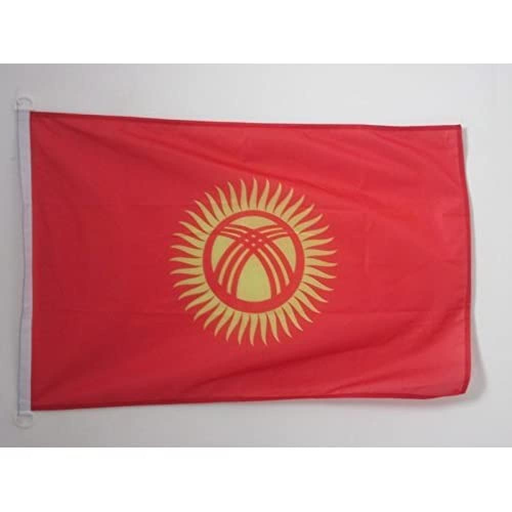AZ FLAG - Kyrgyzstan Flag - 2x3 Ft - For Outdoor - Kyrgystani Banner Knitted Polyester with Two Plastic Rings - Fade Resistant - Vivid Colors - 2' x 3' Feet - 90x60 Cm