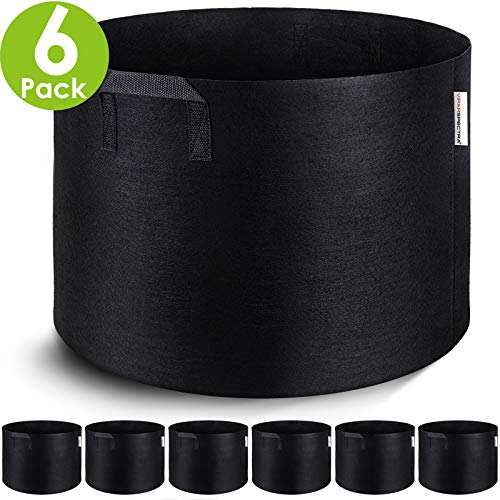 VIPARSPECTRA 6-Pack 20 Gallon Grow Bags – Thickened Nonwoven Aeration Fabric Pots Container with Heavy Duty Durable Handles for Garden Indoor Plants