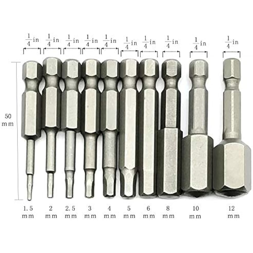 Hex Keys 10 Pack Head Allen Wrench Drill Bits 1/4 Inch Quick Release eBay