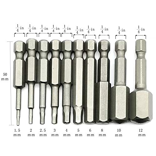 Neepanda 10 Pack Hex Magnetic Head Allen Wrench Drill Bits - 1/4 Inch Quick Release Hex Shank Screwdriver Set - (2 Inch Long, Solid S2 Steel Alloy, 1.5/2/2.5/3/4/5/6/8/10/12 mm) (10 Sizes)