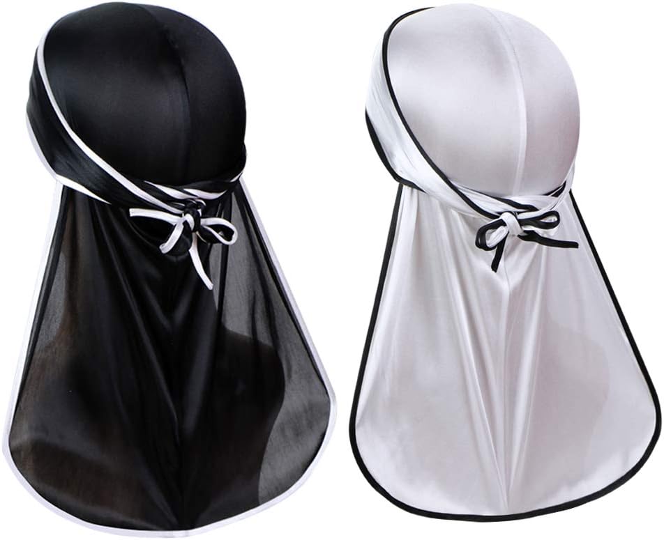 2 Pieces Super Soft Durag Headwraps with Extra Long Tail and Wide Straps for 360 Waves