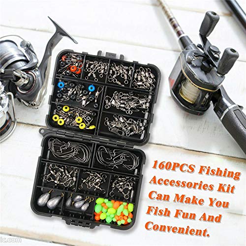 160 STÜCKE Angelzubehör Kit Mit Tragbaren Aufbewahrungsbox Angelgerät Set Mit Jig Hooks Roll Swivel Weight Bead… – Bild 7