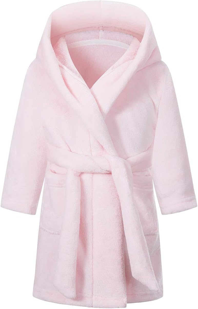 Betusline Kids Girls Boys Solid Soft Fleece Hooded Bathrobe Robe, 2T - 18 Years: Clothing