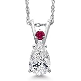 Gem Stone King 14K White Gold DEF Lab Grown Diamond and Red Created Ruby Pendant Necklace for Women | 0.57 Cttw | Gemstone April Birthstone | Pear Shape 7X5MM | With 18 Inch Chain