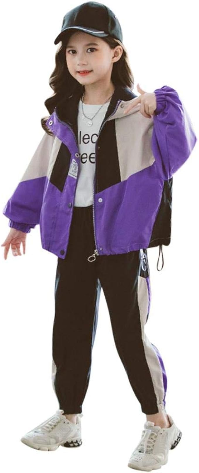 Amazon Aculldo 子供服 女の子 ジャージ スポーツウェア ガールズ 上下セット 可愛い ジュニア パーカー 長袖 セットアップ カジュアル ゆったり 運動着 普段着 春 秋 パープル 130 ジャージ 通販