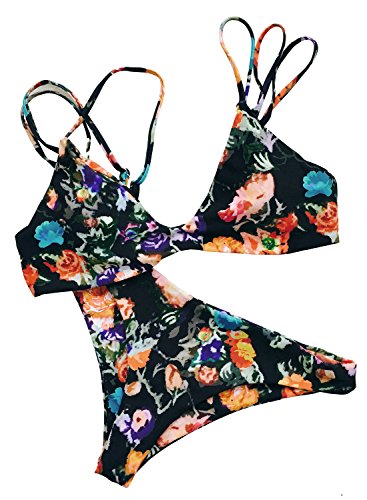 Cupshe Fashion Women Floral Printing Strappy Bikini Set (S)