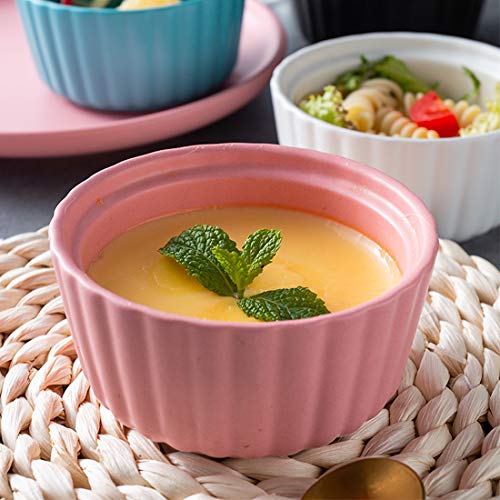 BonNoces 5 Ounce Porcelain Ramekins/Souffle Dishes - Elegant Matte Color Baking Cup for Pudding, Ice Cream and Creme Brulee - Set of 6 (Pink)