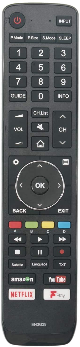 Generic Remote Control EN3G39 for Hisense UHD 4K TV H43A6200 H43A6200UK H43A6250UK H50A6200 H50A6200UK H50A6250UK H55A6200 H55A6250UK H65A6200 H65A6200UK H65A6250