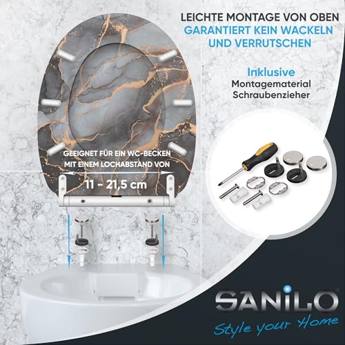 Toilet Seat with Self-Closing Mechanism, Many Toilet Seats to Choose From, High-Quality Finish, Easy Mounting, Sturdy Hinges (Marble Abstract)