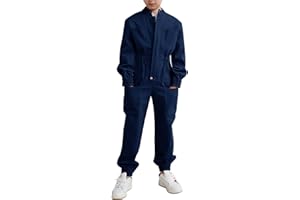 Haloumoning Kids Coveralls Boys Long Sleeve Jumpsuit Zip Up Flight Suit with Pockets 5-14 Years