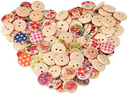 Compia Best Fun 100pcs Mixed Tree Pattern 2 Holes Wooden Buttons Sewing Scrapbooking Crafts 15mm Toys Unique Gift