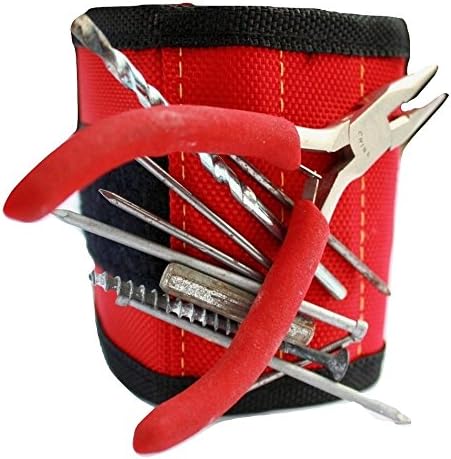 Magnetic Wristband Very Strong, Adjustable, Perfect for Holding Small Tools, Screws, Nails, Drill Bits, Bolts. Fewer Trips to the Toolbox. Red With Black Trim. Great Gift for Any Handy Man or Woman.