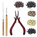 1 Set Hair Extension Tool Kit Plier Hook Pulling Needle 200Pc or so Micro Silicone Link Rings Beads for Professional Hair Styling Tools Accessory (Dark Brown)