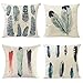 Anickal Set of 4 Feather Print Decorative Throw Pillow Covers, 18 x 18 inch Cotton Linen Cushion Covers