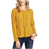 CeCe Ruffled Long-Sleeve Top Gold M