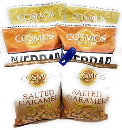 Cosmos Creations Premium Puffed Corn Bundle (2 Of Each Flavor), Bonus One HG Grocery Bag Clip (Colors Vary), Almost Like PopCorn …