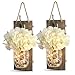 PONOSIR Handmade Home Decor Mason Jar Sconces Rustic Wall Decor Farmhouse Decor Decorative Jar Iron Hook Champagne Hydrangea Led Light Strips（Type 1