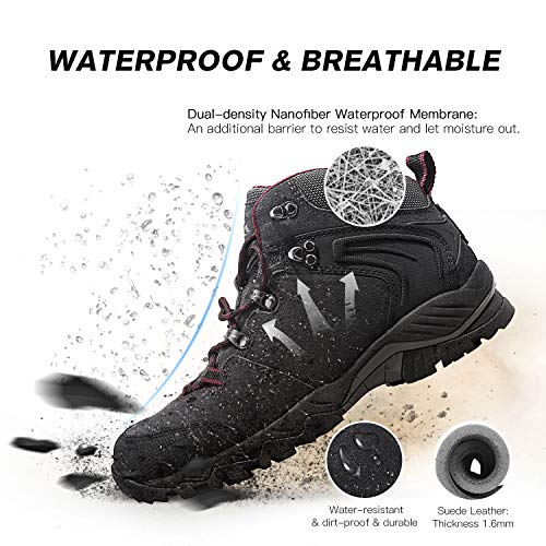 Clorts Men's Classic Hiking Boots Waterproof Suede Leather Lightweight Hiking Shoes Dark Grey US Men Size 9.5 Medium Width