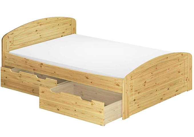 Funktionsbett Doppelbett + 3 Bettkasten + Rollrost 180x200 Seniorenbett Massivholz Kiefer 60.50-18