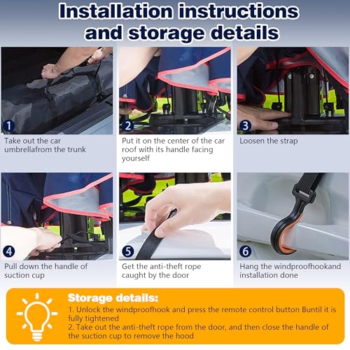 SELFIE CAT Car Awning Tent 4.2x2.2m, Navy Blue, Cover Outdoor Premium Anti-UV Sunshade & Portable Carport with Anti-Theft Rope, 210D Oxford Foldable Exterior Sun Shades For for Sedans & Compact SUVs