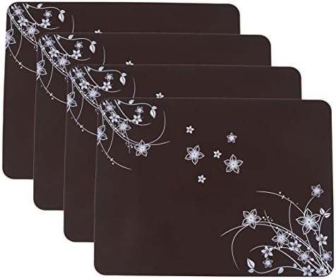 15.7"x11.8" New Silicone Decorative pattern Placemats, Flexible Non-Slip Silicone, Set of 4 (Coffee)