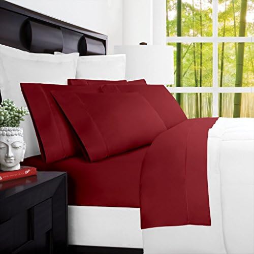 Mandarin Home Luxury 100 Percent Rayon Derived From Bamboo Bed Sheets - Eco-friendly, Hypoallergenic and Wrinkle Resistant - 4-Piece - (Cal King, Burgundy)