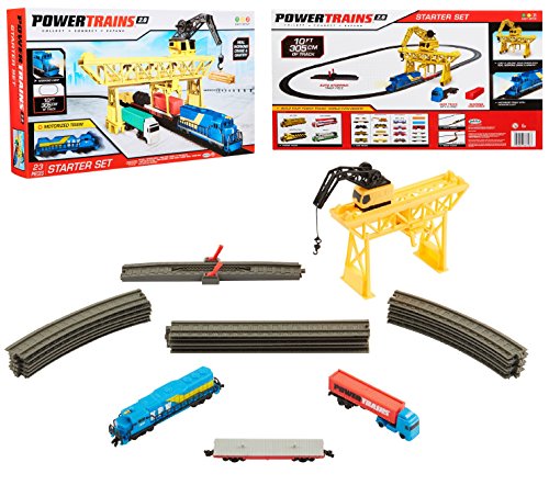 Power Trains 2.0 STARTER SET 23pc - Port Cargo Loader Crane & Gantry Motorized Train - Real Working Crane & Gantry! Working Light, 10 Feet of Track / Oval Setup