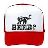 Retro Deer Beer Bear - funny party joke Funny Mesh Trucker Cap Hat, Red