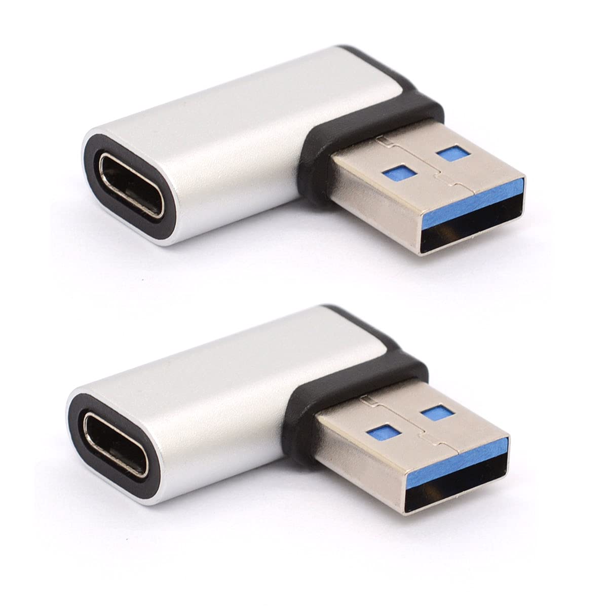 Tomost Left Angled USB C to USB 3.0 Adapter, 90 Degree USB 3.0 A Male to USB C Female Adaptor USB Type C to USB Coverter Connector for USB C Cable, Hubs 2pcs (Left (Silver))