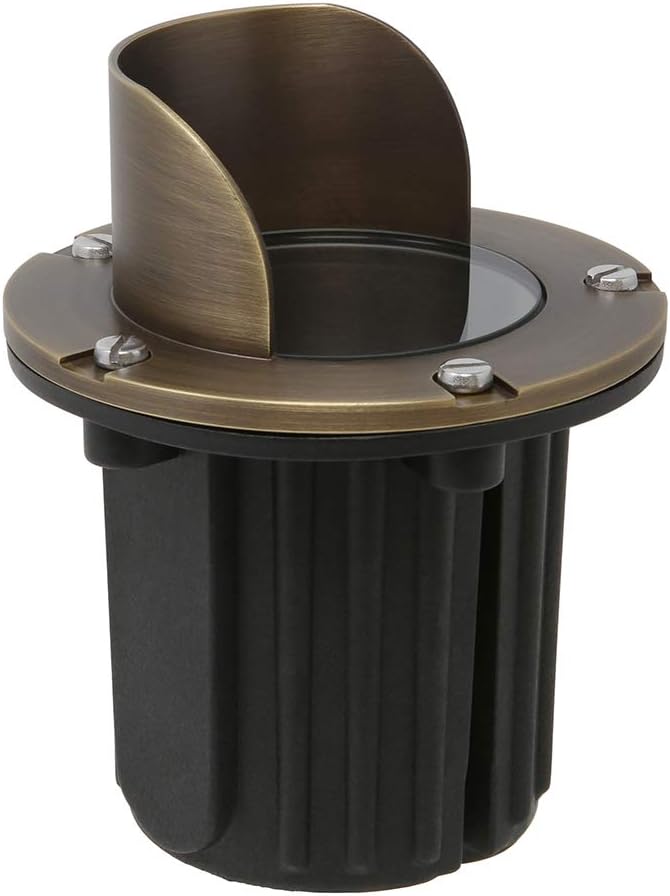 Lightkiwi N3068 In-Ground Well Light w/Angle Shield for 12 Volt Low Voltage Brass Landscape Lighting (Light Bulb Not Included)