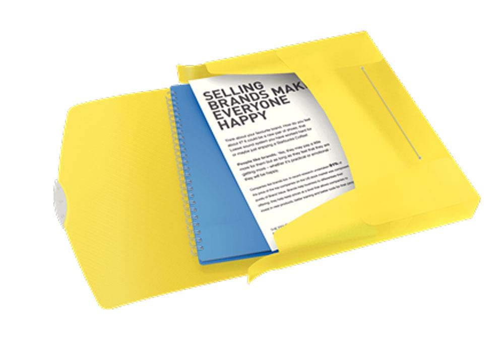 Esselte Box File, Holds up to 350 A4 Sheets, Elastic Closure, Flexible Plastic, Translucent yellow, VIVIDA Range
