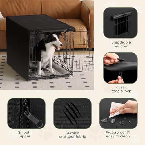 Iubyceh 30 Inch Heavy Duty Dog Crate Cover, Waterproof Oxford Fabric Pet Cage Cover, Universal Fit Wire Kennel with Ventilation Window for Indoor Outdoor Use, Black