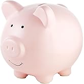 Pearhead Large Ceramic Piggy Bank, Kids Money and Coin Bank, Light Pink | Ceramic Baby Keepsake, Rubber Stopper, Soft Foam Feet, Gender-Neutral Nursery Decor, Newborn or First Birthday Gift