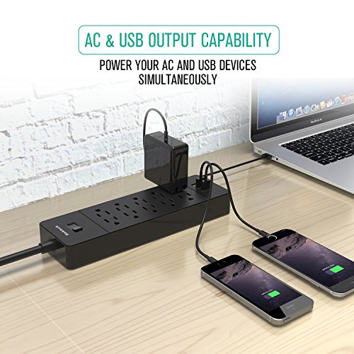 image for Nekteck Power Strip/Surge Protector Flat Wall Plug with 10 AC Outlets,