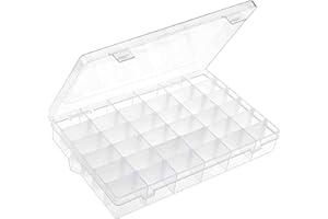 BUDREU 1pack 36 Grids Plastic Clear Organizer Box bead Storage Containers with Adjustable Dividers for Craft Jewelry Fishing Tackles Parts Storage with 1Sheets Label Stickers