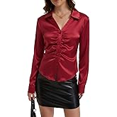 WUDODO Satin Silk Button Down Shirts for Women Long Sleeve Blouses