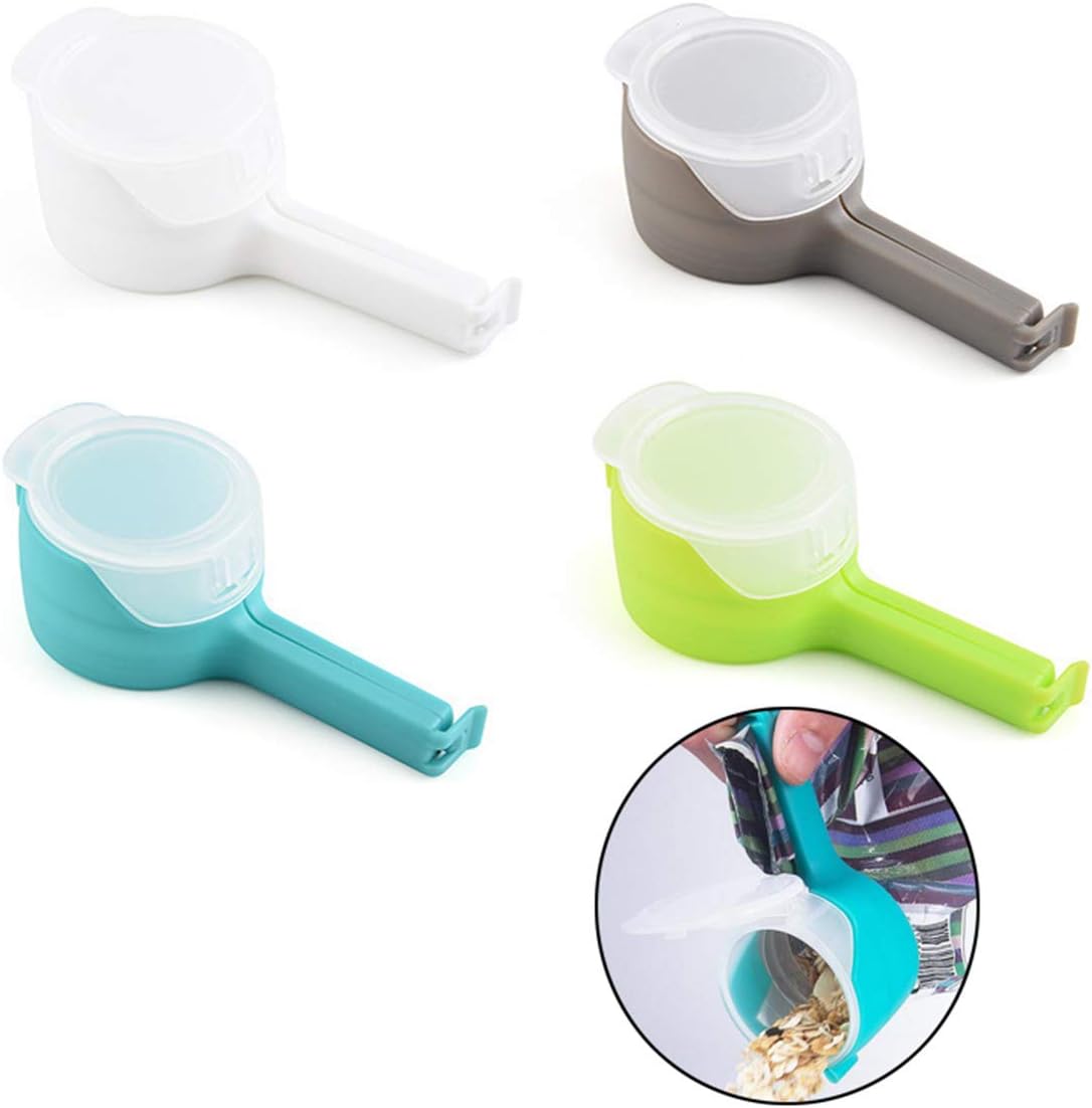4 PCS Bag Clips for Food, Food Storage Sealing Clips with Pour Spouts, Plastic Cap Sealer Clips, Kitchen Chip Bag Clips for Kitchen Food Storage/Organization