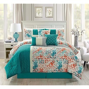 Amazon.com: Modern 7 Piece Embroidered Bedding Aqua Blue